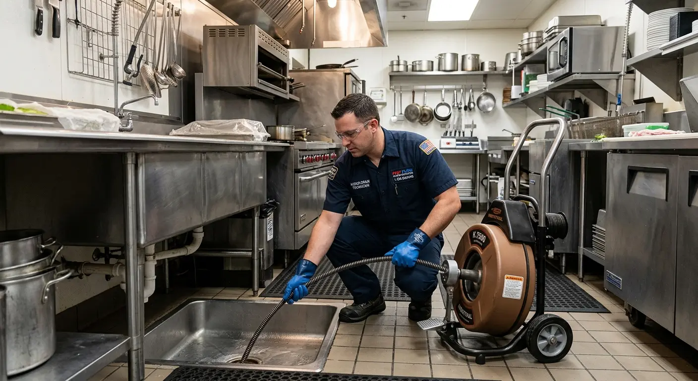 Commercial drain cleaning service in a restaurant kitchen in Upper Arlington
